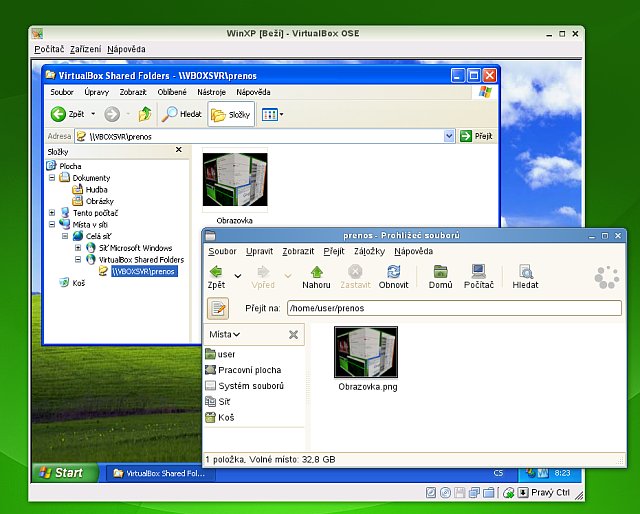Přenos mezi openSUSE a&nbsp;Windows XP